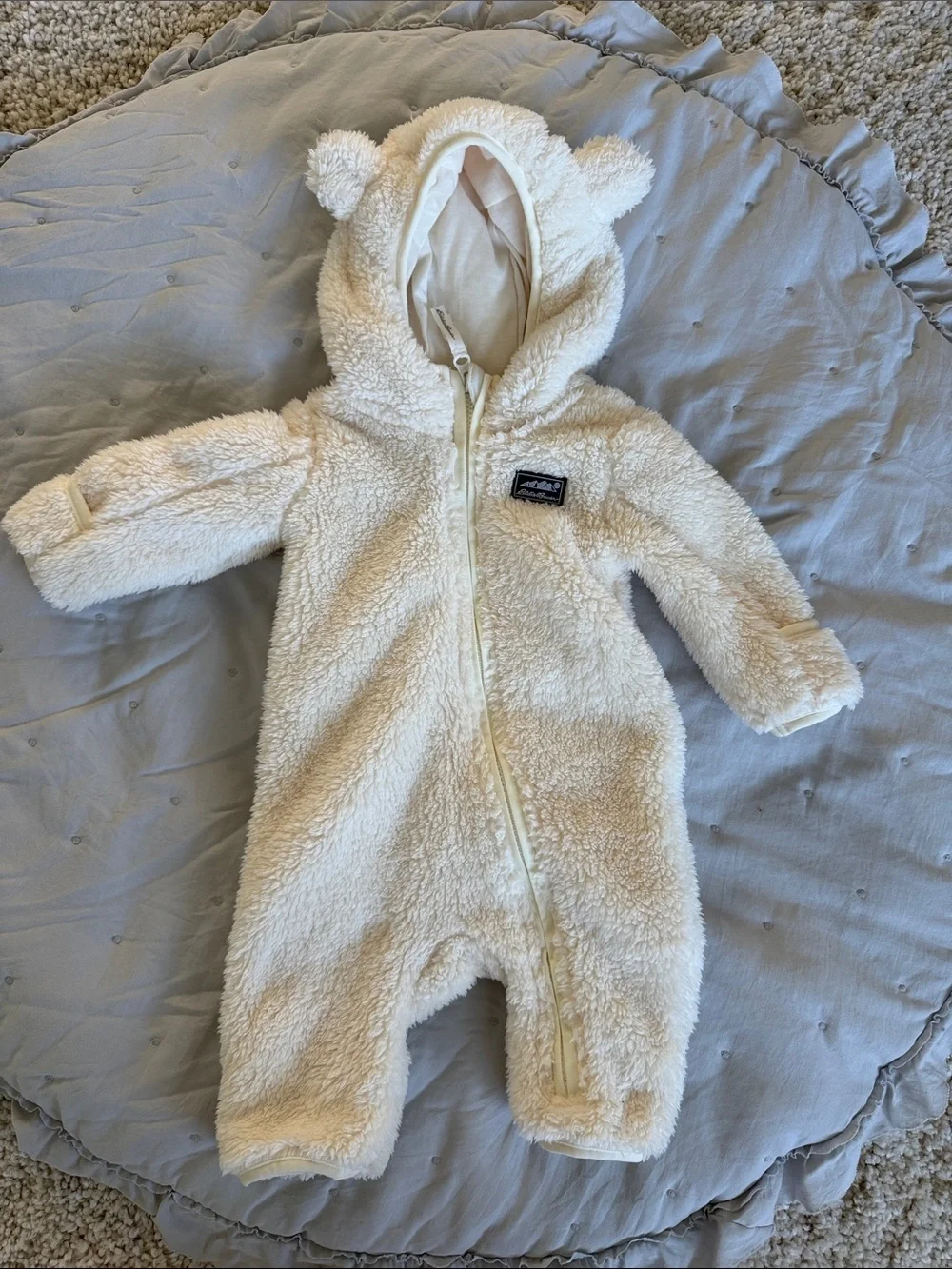 Eddie Bauer Plush Fleece Zip - Hooded Jumpsuit Coveralls 0-3 Months